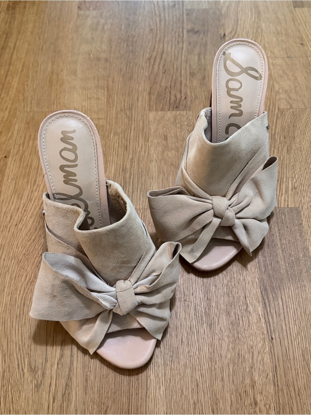 Sam Edelman 7 Yumi Tan Leather Suede Bow Slip On Mule Heels